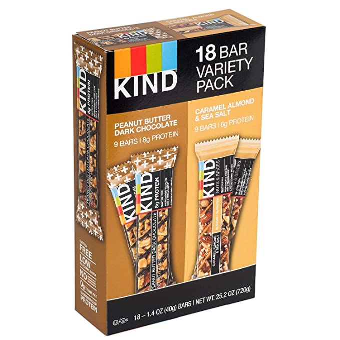  KIND Bars, Caramel Almond and Sea Salt, Peanut Butter Dark ChocolateGluten Free, 1.4 Ounce Bars, (Variety Pack 18 ct)  - 793066095959