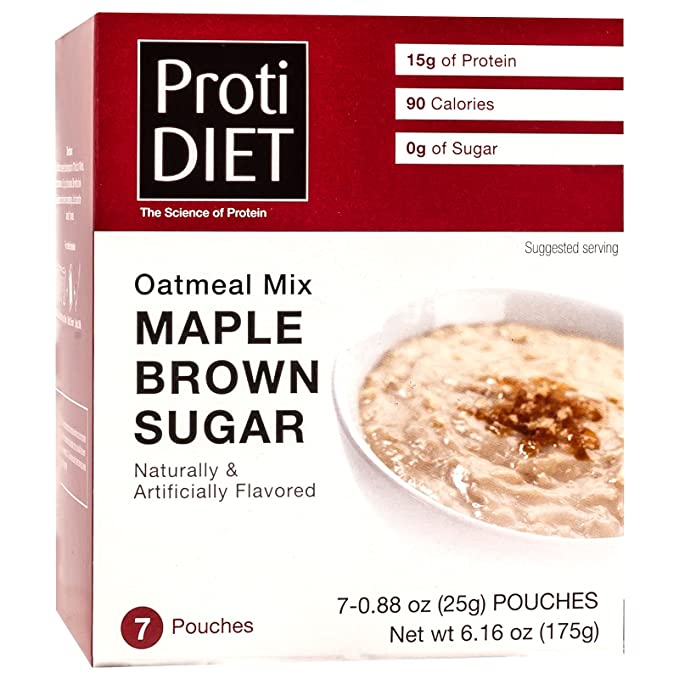 ProtiDiet High Protein Maple Brown Sugar Oatmeal, 15g Protein, Low Calorie, Low Carb, Low Fat, Sugar Free, Instant Diet Oatmeal Mix, KETO Friendly, Ideal Protein Compatible, 7 Count Box - 793150496952