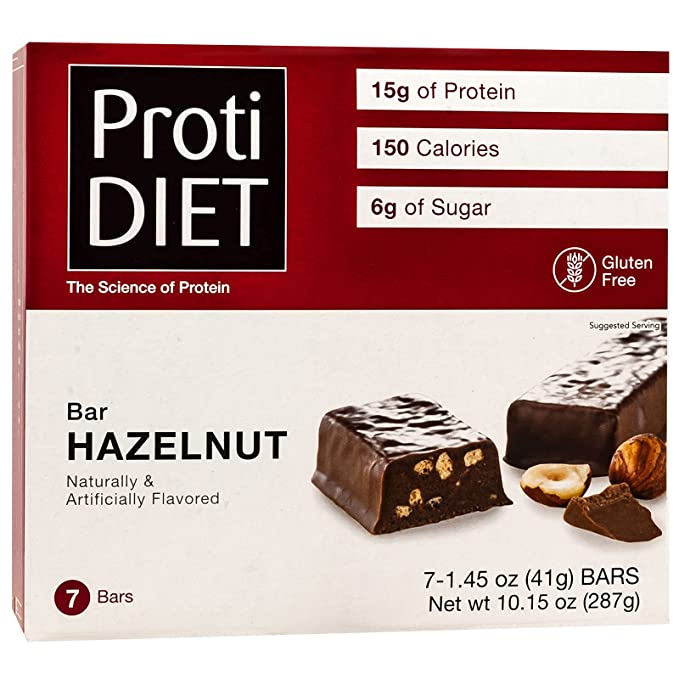 ProtiDiet Protein Bar - Hazlenut (7/Box) - High Protein 15g - High Fiber - Low Fat - 793150497034