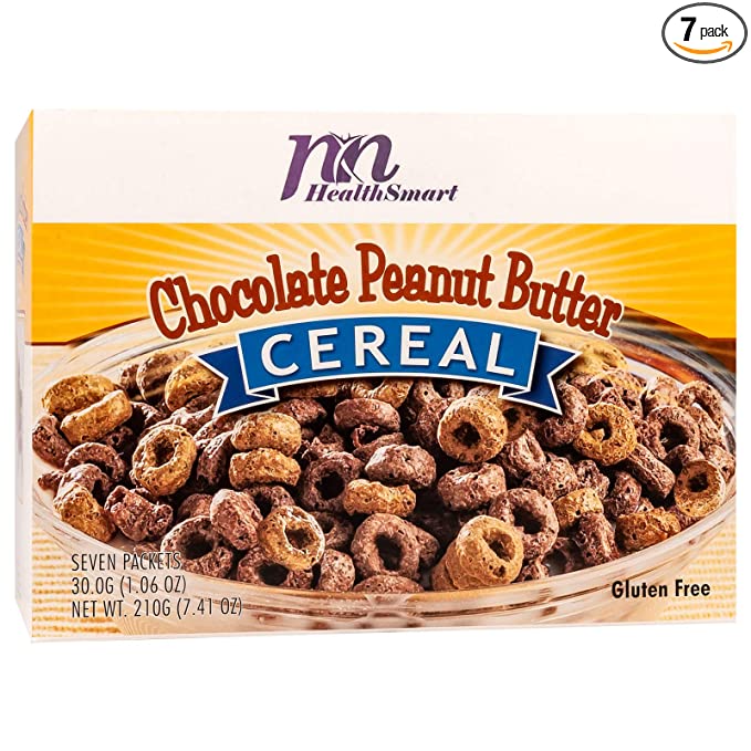 HealthSmart High Protein Chocolate Peanut Butter Cereal, 15g Protein, Low Calorie, Low Sugar, Low Fat, Low Carb, No Gluten Ingredients, KETO Diet Friendly, Ideal Protein Compatible, 7 Count Box - 793150501908