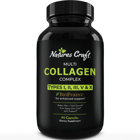 Collagen and Biotin Supplement - Nature s Craft Pure Multi Collagen Hair Growth Supplement 5 000 mcg Capsules With Biotin - Hair Skin and Nails Vitamins - Hydrolyzed Collagen Biotin Pills - 793611599765