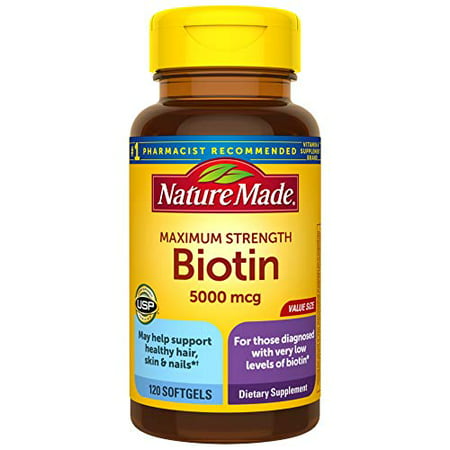 Nature Made Maximum Strength Biotin 5000 mcg Softgels 120 Count Value Size (Packaging May Vary) - 794168543638