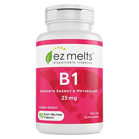 EZ Melts B1 as Thiamine 25 mg Immune Support Sublingual Vitamins Vegan Zero Sugar Natural Cherry Flavor 90 Fast Dissolve Tablets - 794168560666