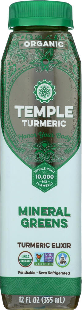TEMPLE TURMERIC: Mineral Greens Turmeric Elixir Beverage, 12 oz - 0794504730050