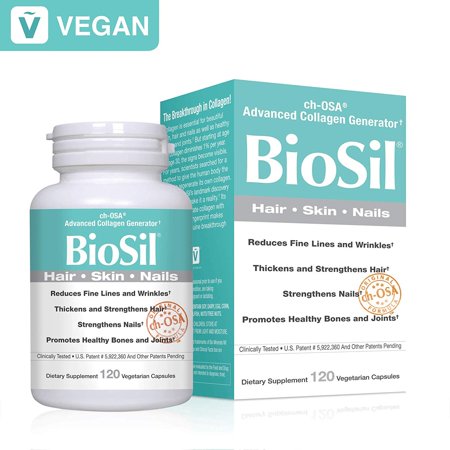 BioSil by Natural Factors Hair Skin Nails Supports Healthy Growth and Strength Vegan Collagen Elastin and Keratin Generator 120 capsules (120 servings) (FFP) - 794628322896