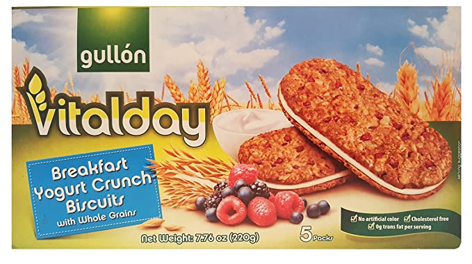 Gullon Tasty Breakfast Yogurt Sandwich Crunch Biscuit Cookies with Whole Grain - 7.76 oz. - 795130046348