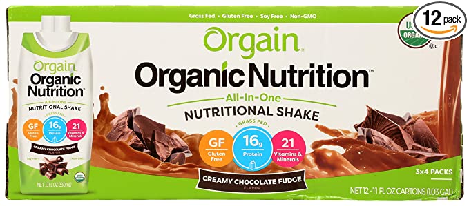 ORGAIN Organic Chocolate Fudge Nutritional Shake 12 Pack, 11 FZ (Pack of 12) - 860547000013