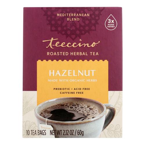 TEECCINO: Chicory Herbal Tea Medium Roast Caffeine Free Hazelnut 10 Tea Bags, 2.12 Oz - 0795239400607