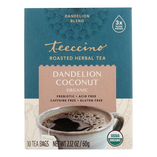 Teeccino Organic Chircory Herbal Tea - Dandelion Coconut - Case Of 6 - 10 Bag - 0795239433407