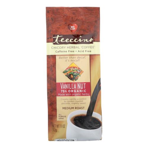 TEECCINO: Mediterranean Herbal Coffee Medium Roast Caffeine Free Vanilla Nut, 11 oz - 0795239800100