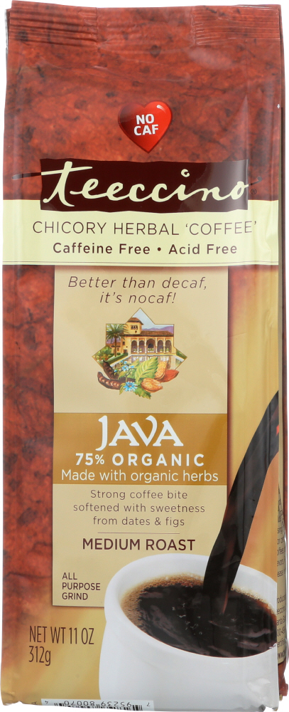 TEECCINO: Herbal Coffee Mediterranean Java Medium Roast Caffeine-Free, 11 oz - 0795239800704