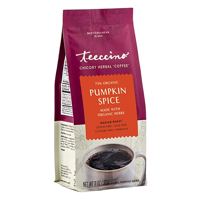 Teeccino Chicory Coffee Alternative – Pumpkin Spice – Fall’s Favorite Hot Beverage That’s Prebiotic, Caffeine-Free & Acid Free, Medium Roast, 11 Ounce - 795239820108
