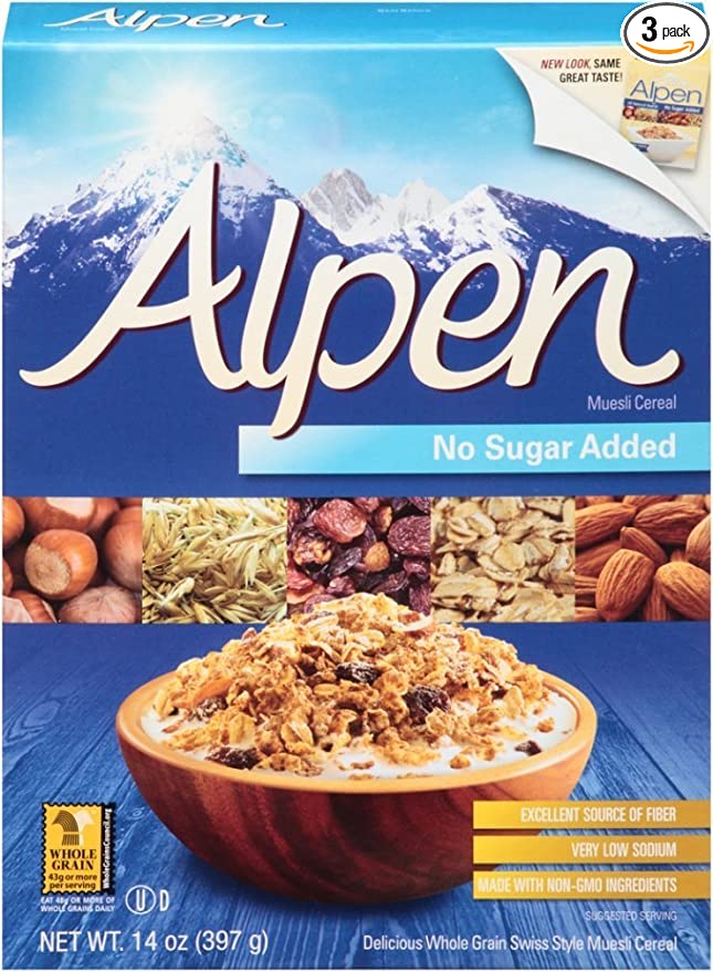 Alpen Muesli Cereal No Sugar Added, 3 Pack of 14 Ounce Boxes - 795525261721
