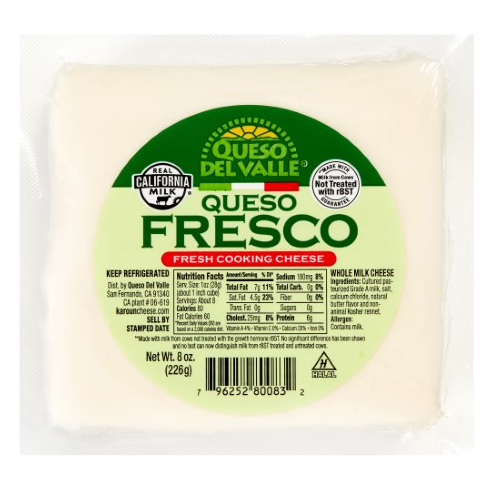 QUESO DEL VALLE: Queso Fresco, 8 oz - 0796252800832