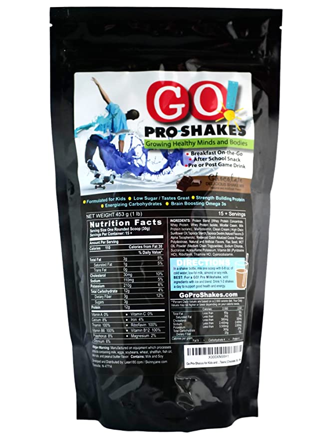 GO! Pro Shakes | Great Tasting Protein Powder Smoothie Drink for Kids Teens Growth Strength | Healthy Snack | Digestive Enzymes | No Added Sugar | Rich Chocolate Flavor | Nutrition Sports by Skinny Jane (Chocolate) - 796762573592