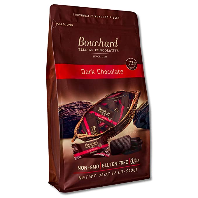  Bouchard Premium Belgian Dark Chocolate with 72% Cacao | Individually Wrapped Pieces (2 LB)  - 797258004651