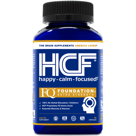 HCF Happy Calm & Focused - Brain Focus Attention Concentration & Mood Supplement (90 Count) - FQ Foundation Amino Acids Vitamins & Minerals - 100% No Herbal Stimulants - Non-GMO Project Verified - 798304003048