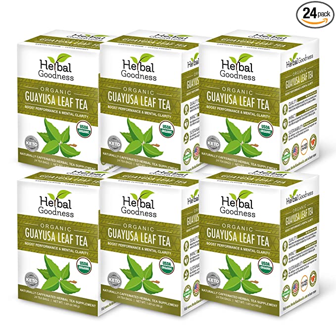 Guayusa Tea Clean Energy Brain Focus - Mental Clarity, Performance, Organic Natural Caffeine Drink, Energy Supplement, Coffee Alternative, Oxidative Stress & Anxiety Relief, Dream Recall - 6/24 Tea Bags - Herbal Goodness - 798304444759