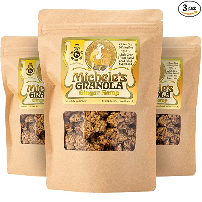 Michele's Granola Ginger Hemp, Gluten-Free & Non-GMO, 12 Oz Package, Pack of 3 - 799872993199