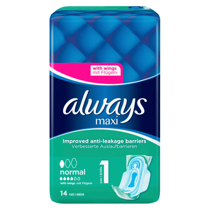 Always Damenbinden Maxi Normal mit Flügeln 14 Stück - 8001841053646