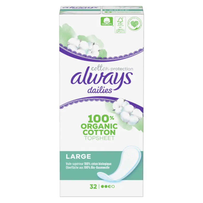 Always Dailies Cotton Protection Large Slipeinlagen 32 Stück - 8001841422695