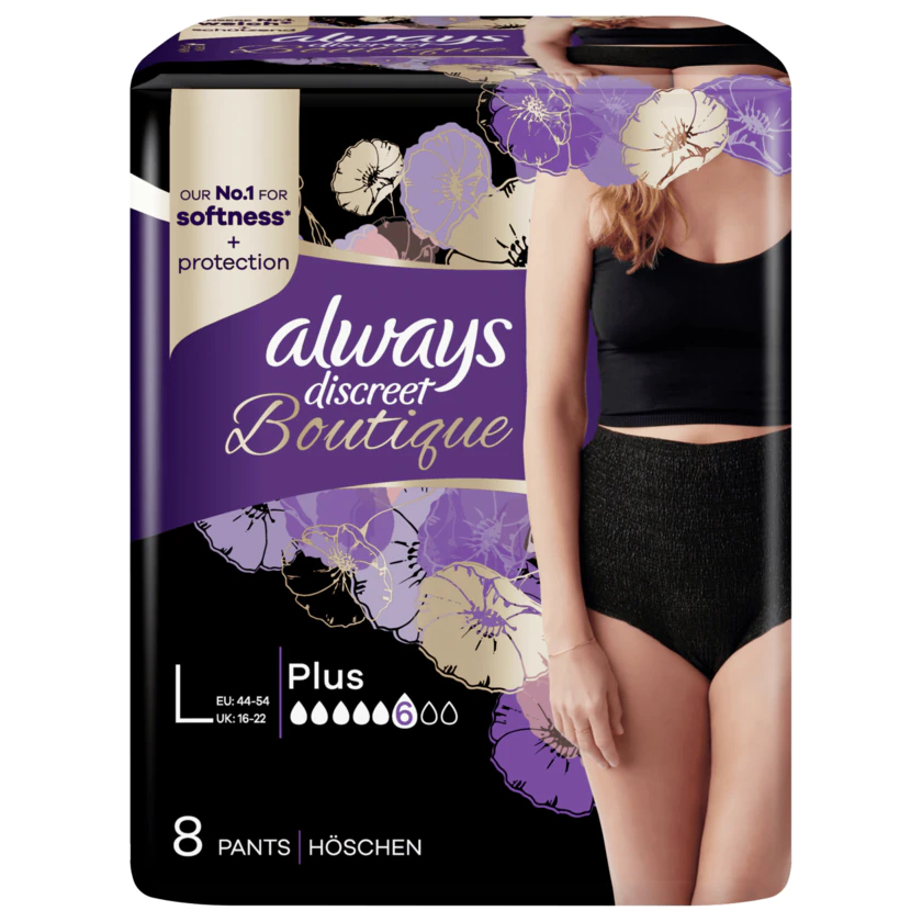 Always Discreet Boutique Inkontinenz Einlagen Pants Black L 8 Stück - 8001841543710