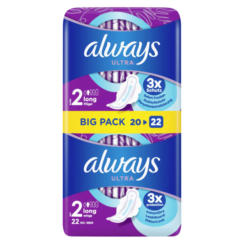 Always Ultra Damenbinden long mit Flügel 22 Stück - 8001841953793