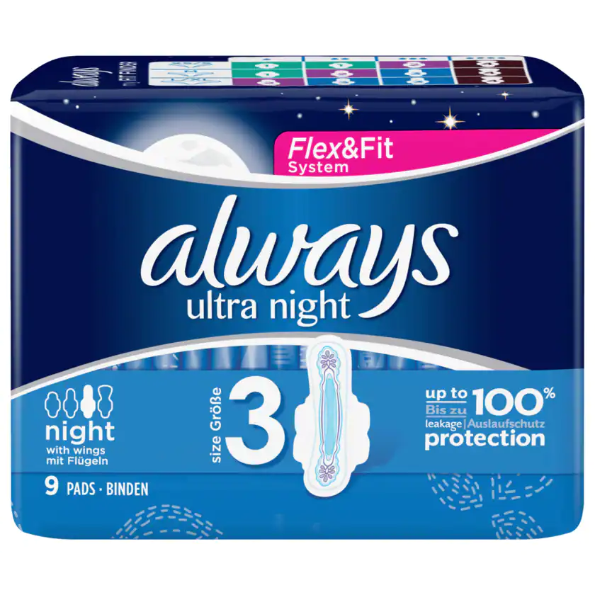 Always Ultra Damenbinden Night mit Flügeln 9 Stück - 8001841953953