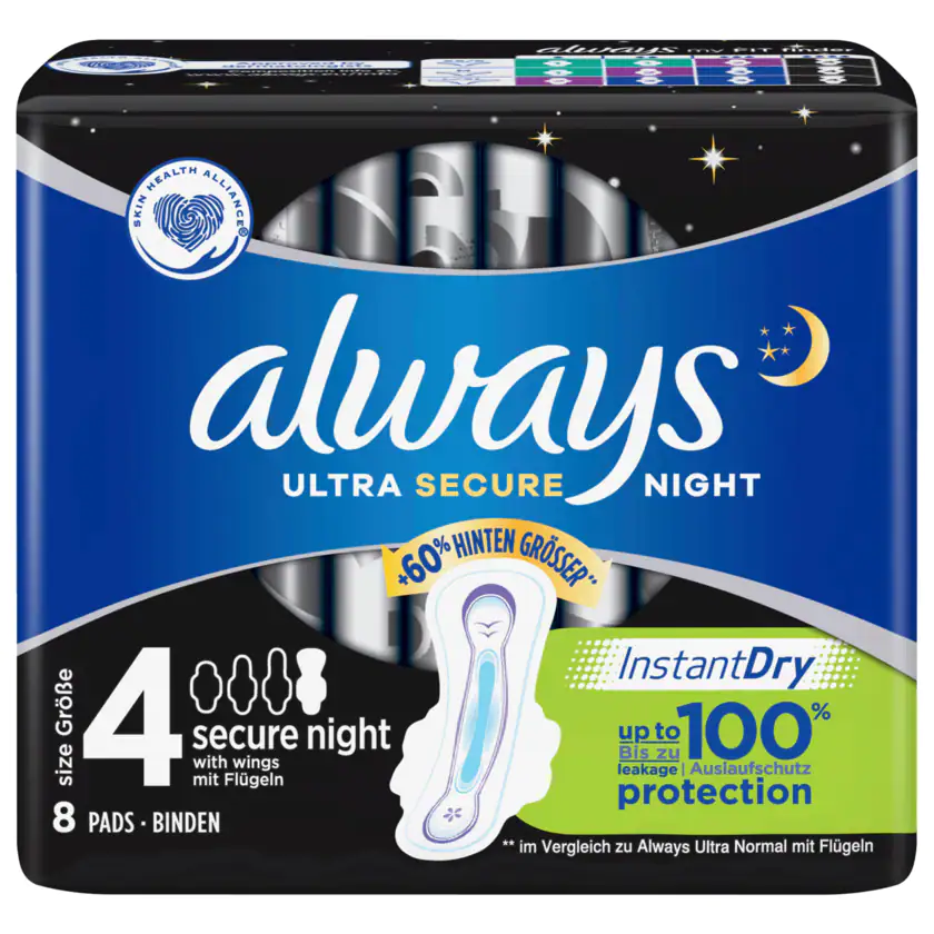 Always Ultra Secure Night mit Flügeln Größe 4, 8 Stück - 8001841954134