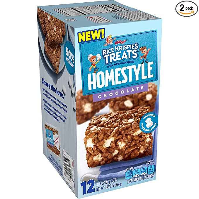  Kellogg's Rice Krispies Treats Homestyle Crispy Marshmallow Squares, Chocolate, Lunch Box Snack, 12ct ( 24 total chocolate treats ) ( 2 pack ) - 800487667686