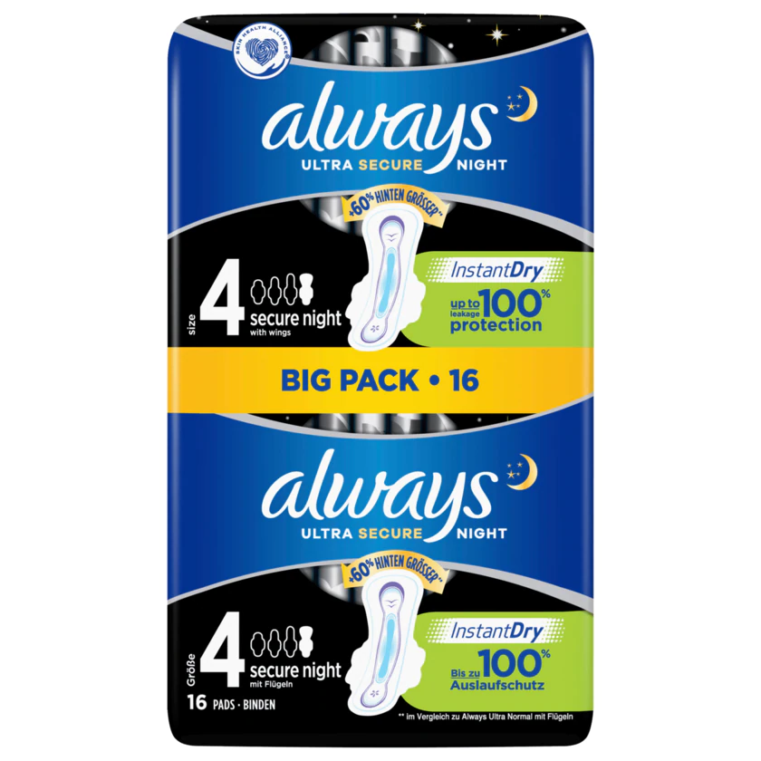 Always Ultra Secure Night mit Flügeln Größe 4 Big Pack 16 Stück - 8006540142325