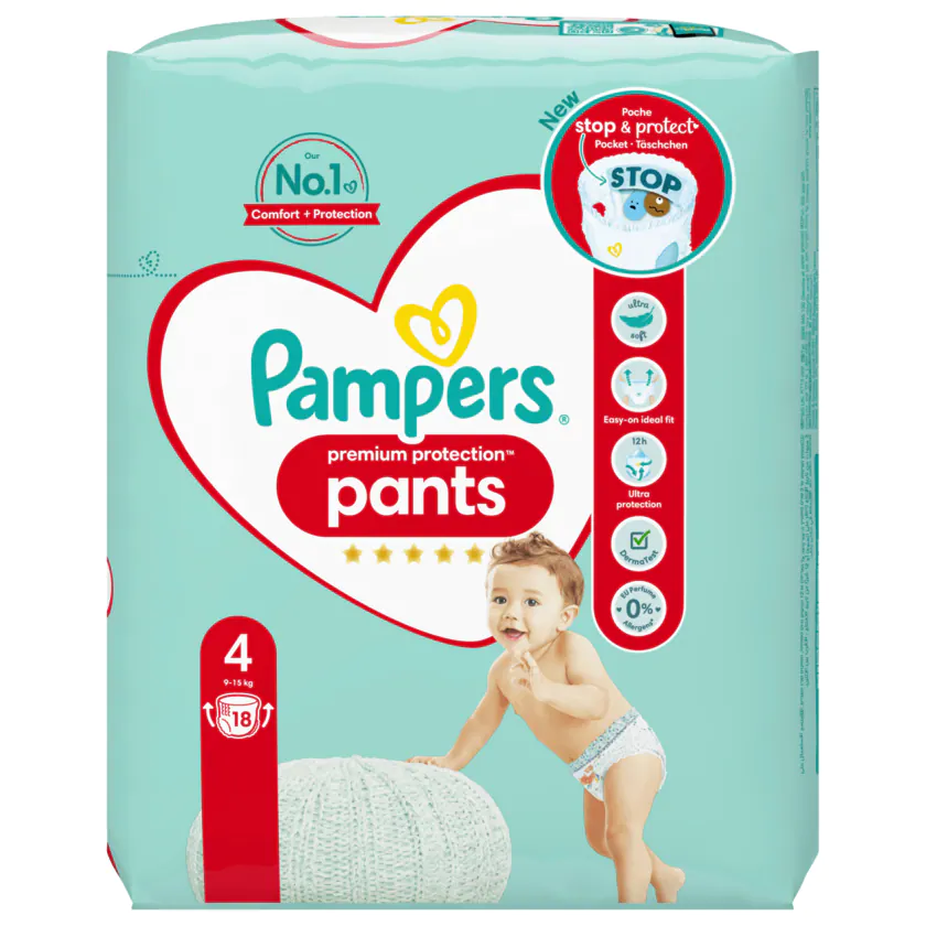 Pampers Premium Protection Windeln Pants Gr.4 Maxi 9-15kg 18 Stück - 8006540462072