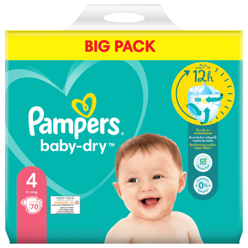 Pampers Baby-Dry Windeln Gr.4 9-14kg Big Pack 70 Stück - 8006540481523