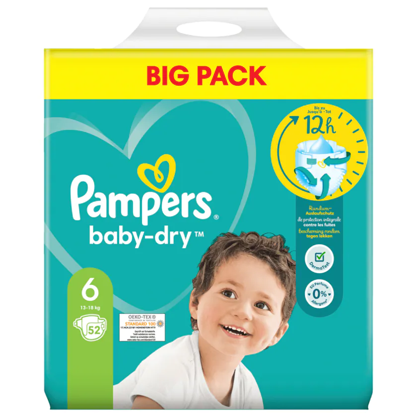 Pampers Baby-Dry Windeln Gr.6 13-18kg Big Pack 52 Stück - 8006540481646