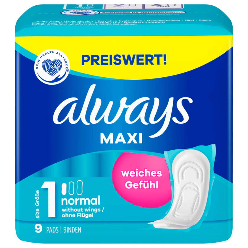 Always Damenbinden Maxi Größe 1 Normal 9 Stück - 8006540538227
