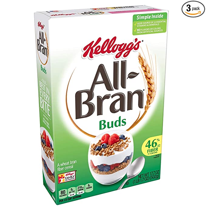 All-Bran Buds, Breakfast Cereal, Wheat Bran, Excellent Source of Fiber, 17.7 oz Box ( 3 pack ) - 800767132781