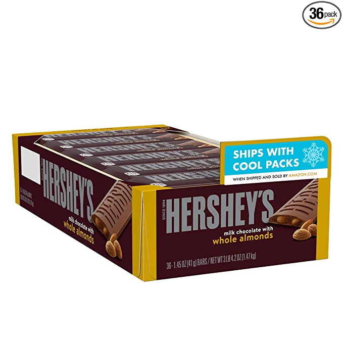 HERSHEY'S Milk Chocolate with Almonds Halloween Candy, Bulk, 1.45 oz Bars (36 ct) - 034000241002