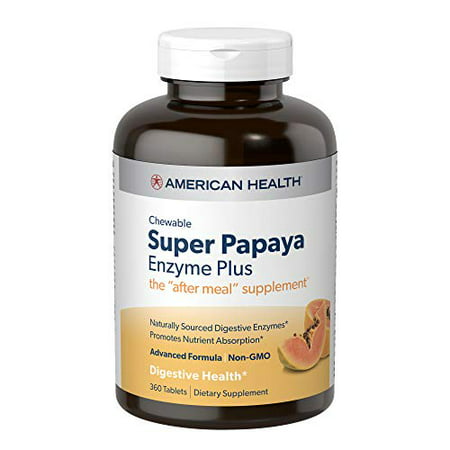 American Health Super Papaya Enzyme Plus Chewable Tablets, Natural Papaya Flavor - Promotes Digestion & Nutrient Absorption, Contains Papain & Other Enzymes - 360 Count, 120 Total Servings - 801527972333