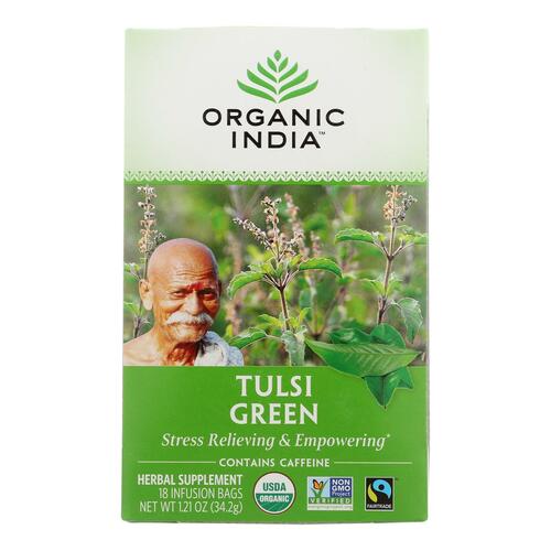 ORGANIC INDIA: Tulsi Green Tea, 18 Tea Bags, 1.21 oz - 0801541500048