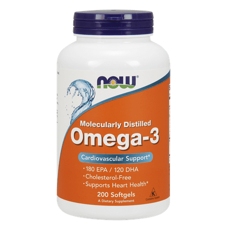 NOW Supplements, Omega-3 180 EPA / 120 DHA, Molecularly Distilled, Cardiovascular Support*, 200 Softgels (B001GCU6KA) - 801714495614