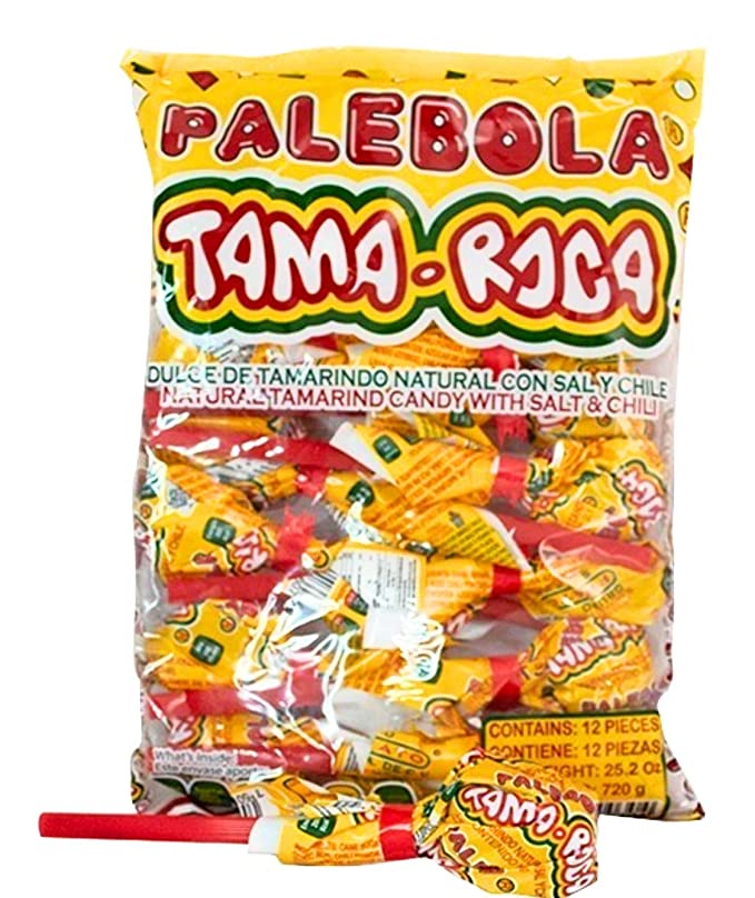 Tama Roca Palebola Natural Tamarind Candy Lollipop with Salt and Chili. Mexican Tamarind Candy 2.1 Ounce Each Individually Wrapped Lollipop (16 Pieces Pack 33.6 Ounces) - 802811132198