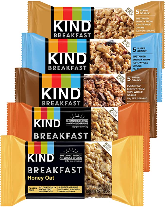  Kind Breakfast Bars Variety 5 Flavors, Dark Chocolate, Blueberry Almond, Honey Oat, Peanut Butter, Almond Butter. 12 Pack. In Sanisco Packaging.  - 804062569204