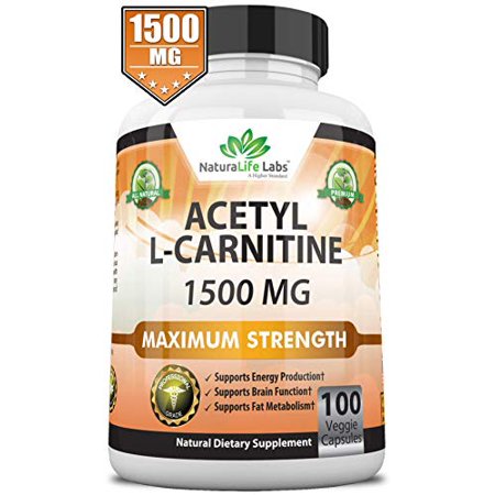 Acetyl L-Carnitine 1,500 mg High Potency Supports Natural Energy Production, Supports Memory/Focus - 100 Veggie Capsules - 804540020838