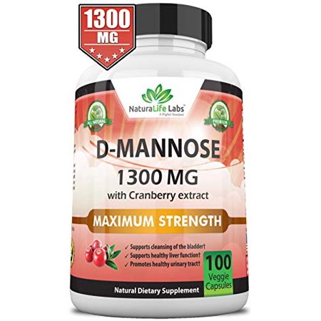 D-Mannose 1,300 mg with Cranberry Extract Fast-Acting, Flush Impurities, Natural Urinary Tract Health- 100 Veggie Capsules - 804540020845