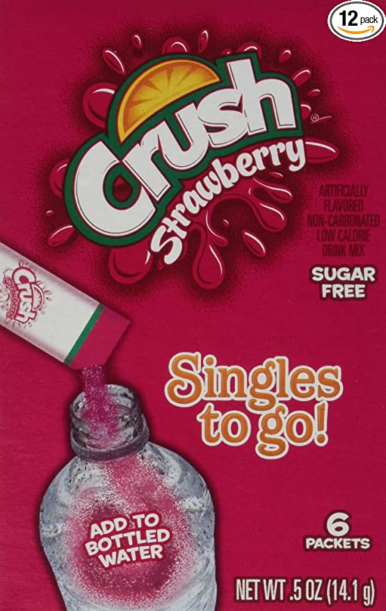 Crush Singles To Go Powder Packets, Water Drink Mix, Strawberry, Non-Carbonated, Sugar Free Sticks (72 Total Servings) - ORIGINAL FLAVOR, 6 Count (Pack of 12) - 072392320127