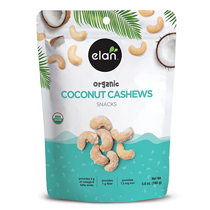  Elan Coconut Cashews Organic Snack, 5.6 oz, Roasted Cashew Nuts, Coated With Coconut, Coconut Sugar & Himalayan Sea Salt, Vegan, GMO-Free, Vegetarian, Gluten-Free  - 805509093443