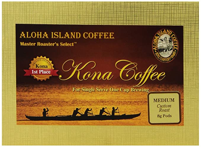  Aloha Island Coffee Medium Roast Organic 100% Pure Kona Coffee Pods, 18 Pods, 18-Count  - 806522181025