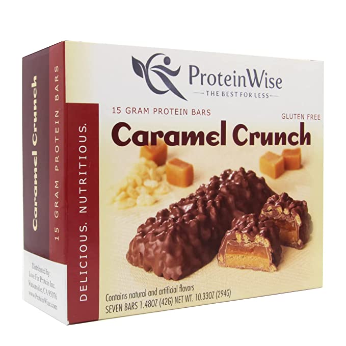  ProteinWise Caramel Crunch Protein Bars, Bariatric, Gluten Free Snacks, Diet Bars, Gluten Free Protein Bars, Whey Protein Isolate, Healthy Snacks, Trans Fat Free, Low Carb, Weight Loss Support, Low Calorie, 7 Count  - 806810503171