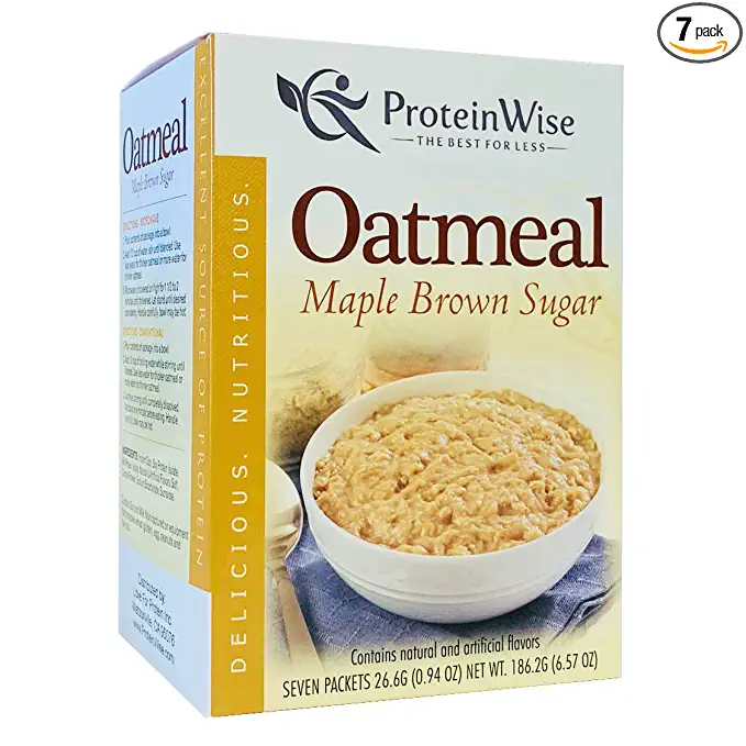 ProteinWise Instant Oatmeal, High Protein, Maple Brown Sugar, Sugar Free, Low Fat, Low Cholesterol, Kosher, Healthy Diet Food, Breakfast, 7 Count - 806810503324