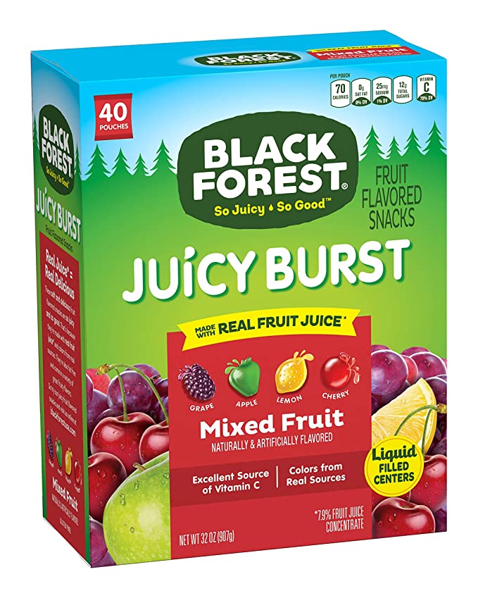  Black Forest Fruit Snacks Juicy Bursts, Mixed Fruit, 0.8 Ounce (40 Count)  - 041420471490